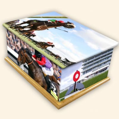 At The Races Pattern Colourful Caskets by Carl Hogg Funerals Golborne