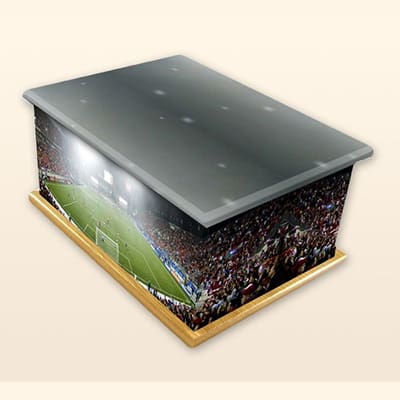 Football Stadium Pattern Colourful Caskets by Carl Hogg Funerals Golborne